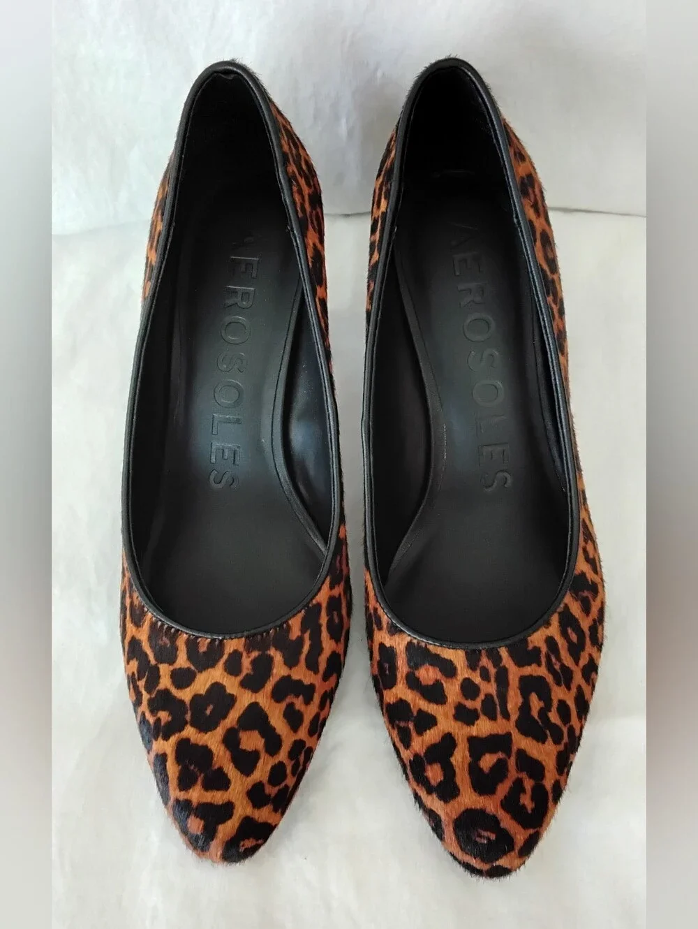 AEROSOLES Betsy Leather Leopard Print Pointed Toe Pumps - Brown/Black